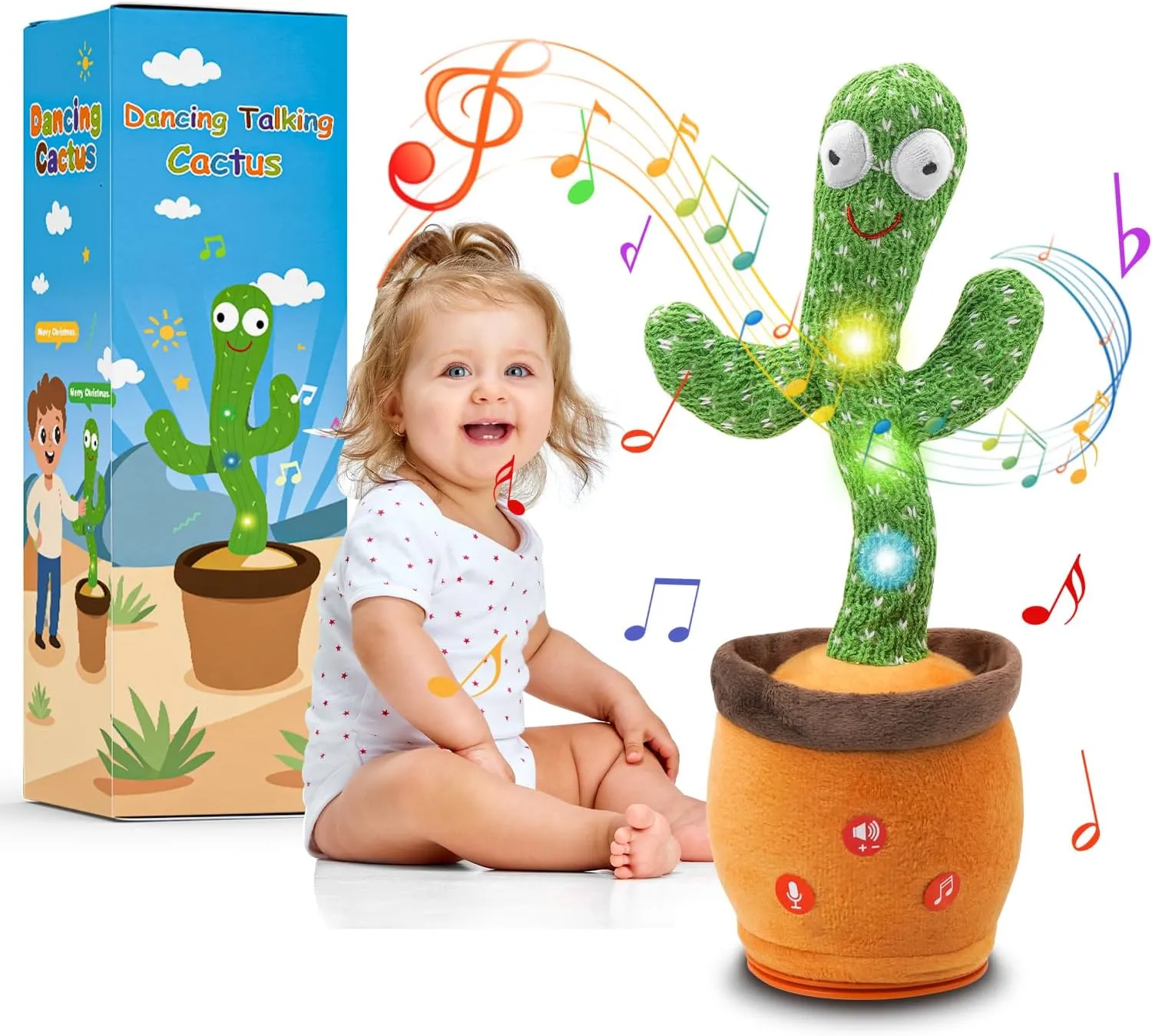 Upgraded Dancing & Talking Cactus Toy for Babies - Interactive Singing Mimicking Cactus Baby Toy with Lights, 120 Funny Songs & Wiggling Moves - Perfect Toddler Gift for Christmas Birthday