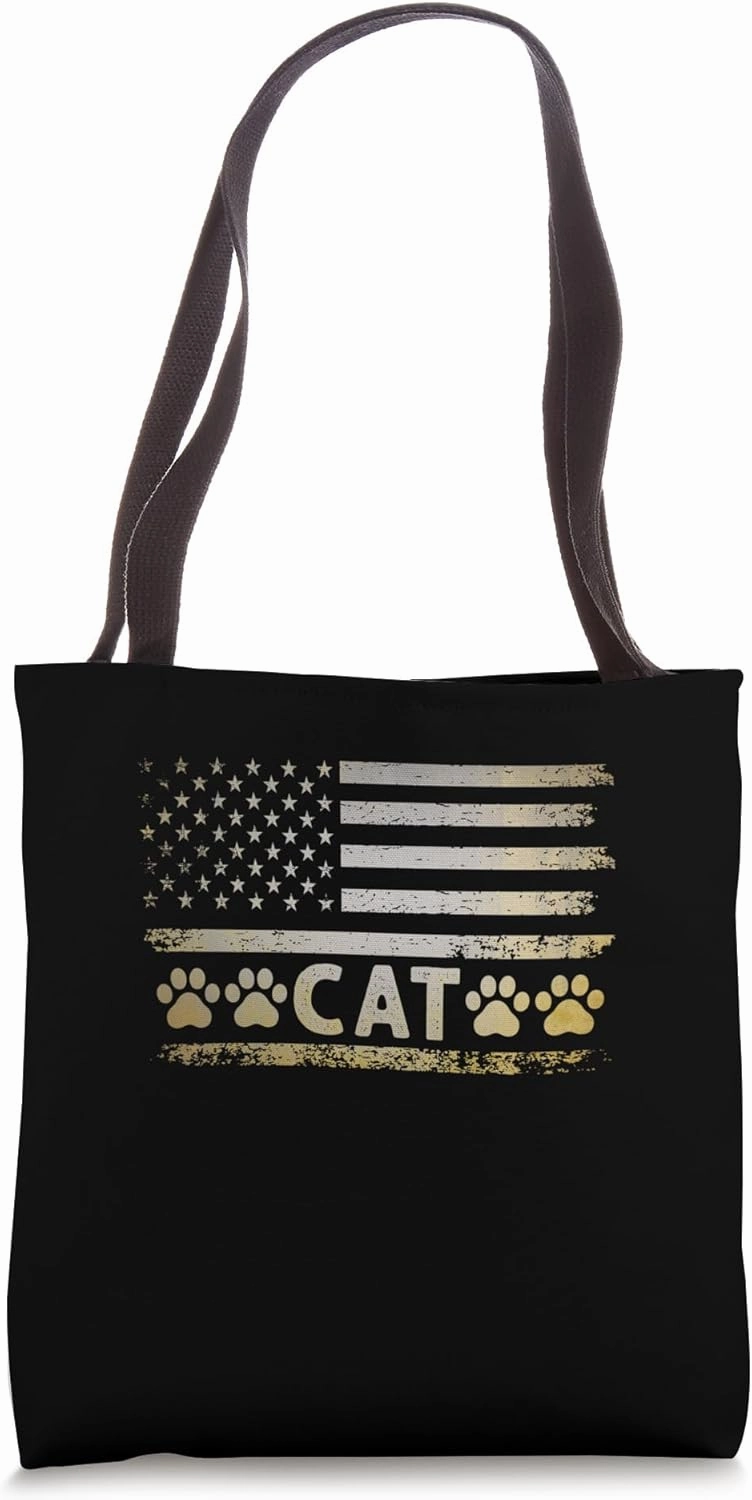 Usa Flag Cat Cat Lover Feline Pet Meow Love Cats Tote Bag
