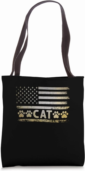 Usa Flag Cat Cat Lover Feline Pet Meow Love Cats Tote Bag