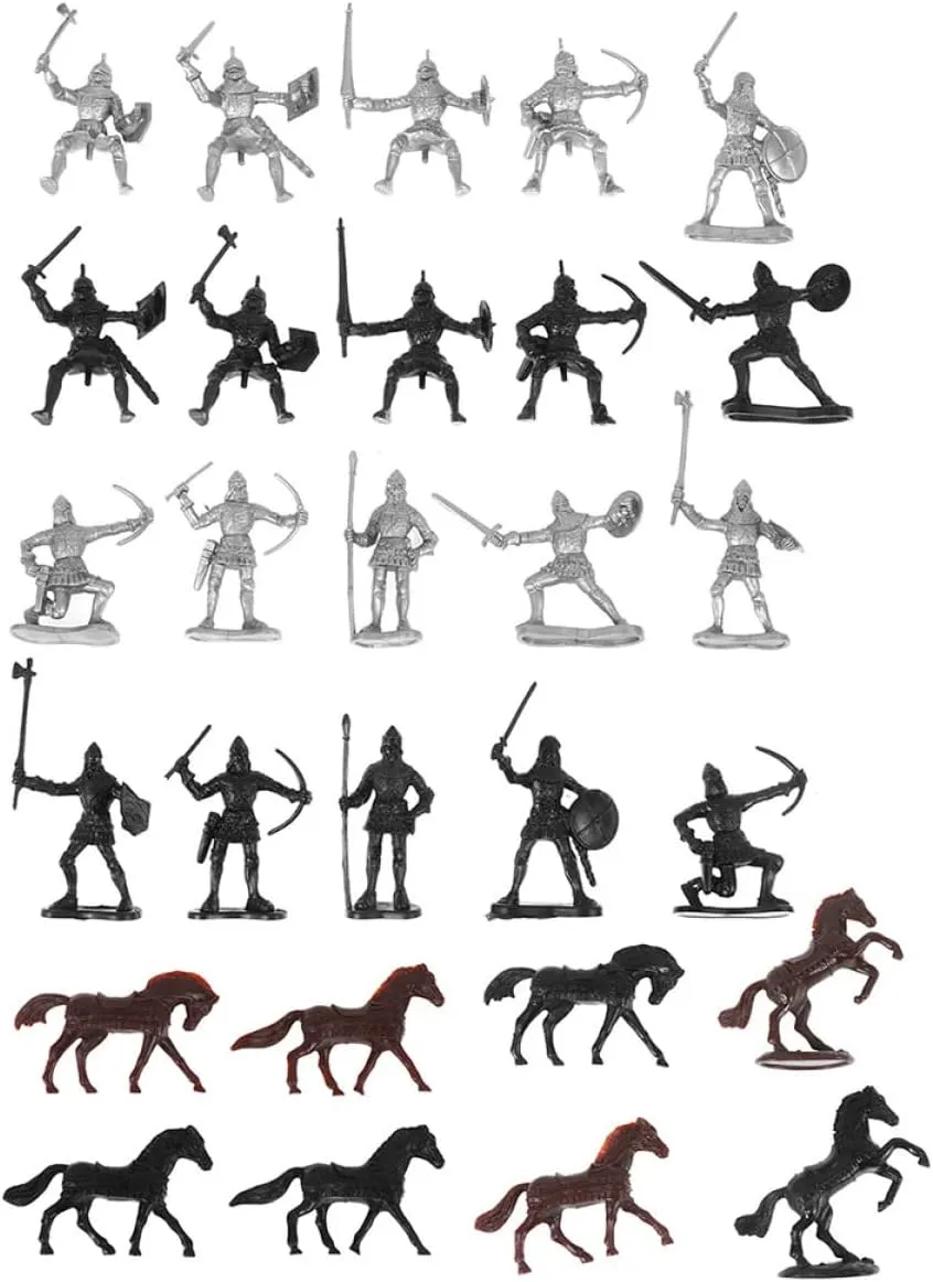 Vaguelly 56Pcs Medieval Soldiers Model Creative Crafts with Warriors Horses and Soldiers for Imaginative Play and Tabletop Decoration