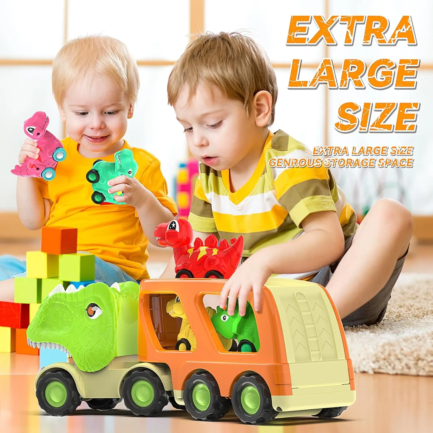 Veslier Dinosaur Toys for Kids 2-4 3-5 with 6 Dinosaur Car Vehicles, Dino Transport Carrier Truck with Music and Roaring Sound Christmas Birthday Gift for 2  Year Old Boys.