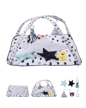 VEVOR Baby Play Gym Mat, Tummy Time Mat with 6 Sensory Toys, Baby Activity Mat with 2 Touch Balls & Soft Fabric for Sensory & Motor Skill Development, Baby Essential Gift for 0-18 Month Newborn Infant
