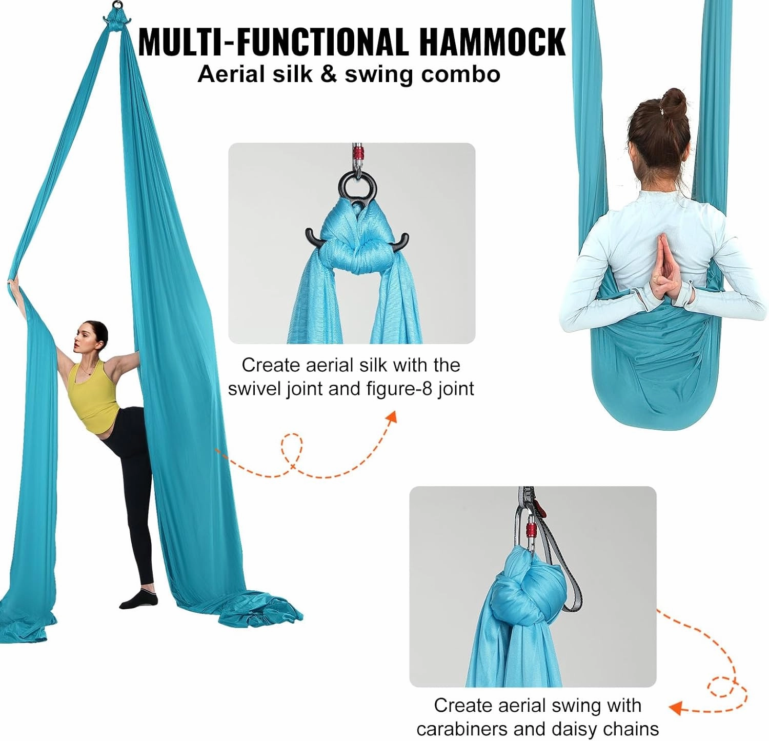 VEVOR Aerial Yoga Hammock & Swing, 4.4 Yards, Yoga Starter Kit with 100gsm Nylon Fabric, Full Rigging Hardware and Easy Set-up Guide, Antigravity Flying for All Levels Fitness Bodybuilding, Purple