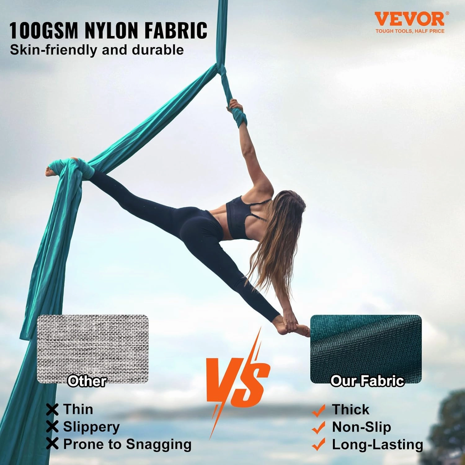 VEVOR Aerial Yoga Hammock & Swing, 4.4 Yards, Yoga Starter Kit with 100gsm Nylon Fabric, Full Rigging Hardware and Easy Set-up Guide, Antigravity Flying for All Levels Fitness Bodybuilding, Purple