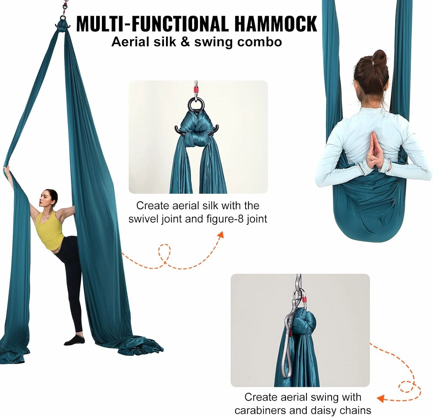 VEVOR Aerial Yoga Hammock & Swing, 4.4 Yards, Yoga Starter Kit with 100gsm Nylon Fabric, Full Rigging Hardware and Easy Set-up Guide, Antigravity Flying for All Levels Fitness Bodybuilding, Purple