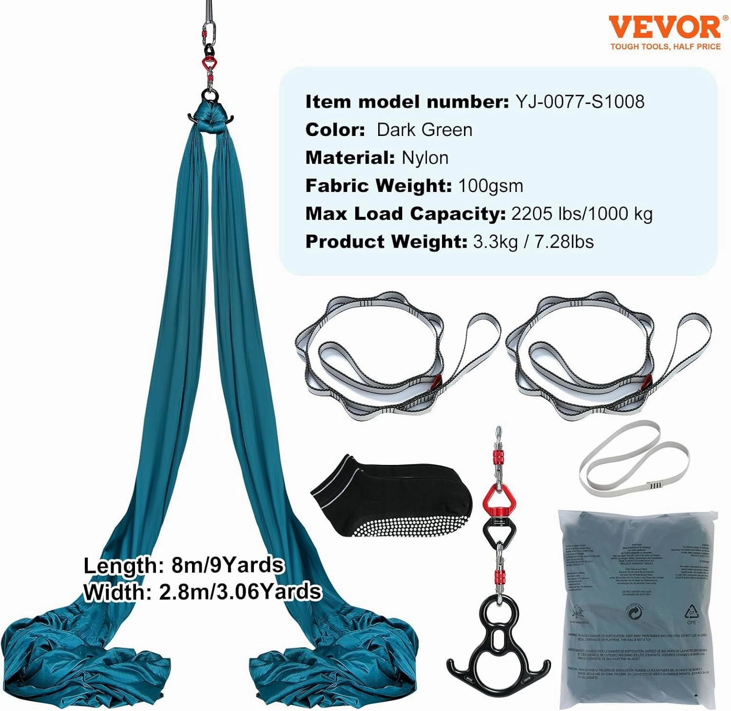 VEVOR Aerial Yoga Hammock & Swing, 4.4 Yards, Yoga Starter Kit with 100gsm Nylon Fabric, Full Rigging Hardware and Easy Set-up Guide, Antigravity Flying for All Levels Fitness Bodybuilding, Purple