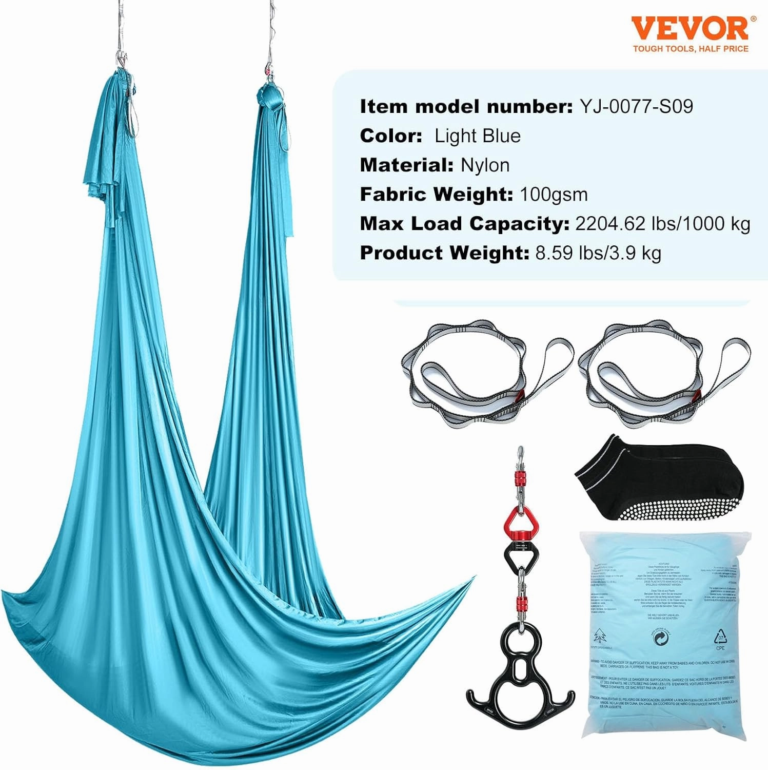 VEVOR Aerial Yoga Hammock & Swing, 4.4 Yards, Yoga Starter Kit with 100gsm Nylon Fabric, Full Rigging Hardware and Easy Set-up Guide, Antigravity Flying for All Levels Fitness Bodybuilding, Purple