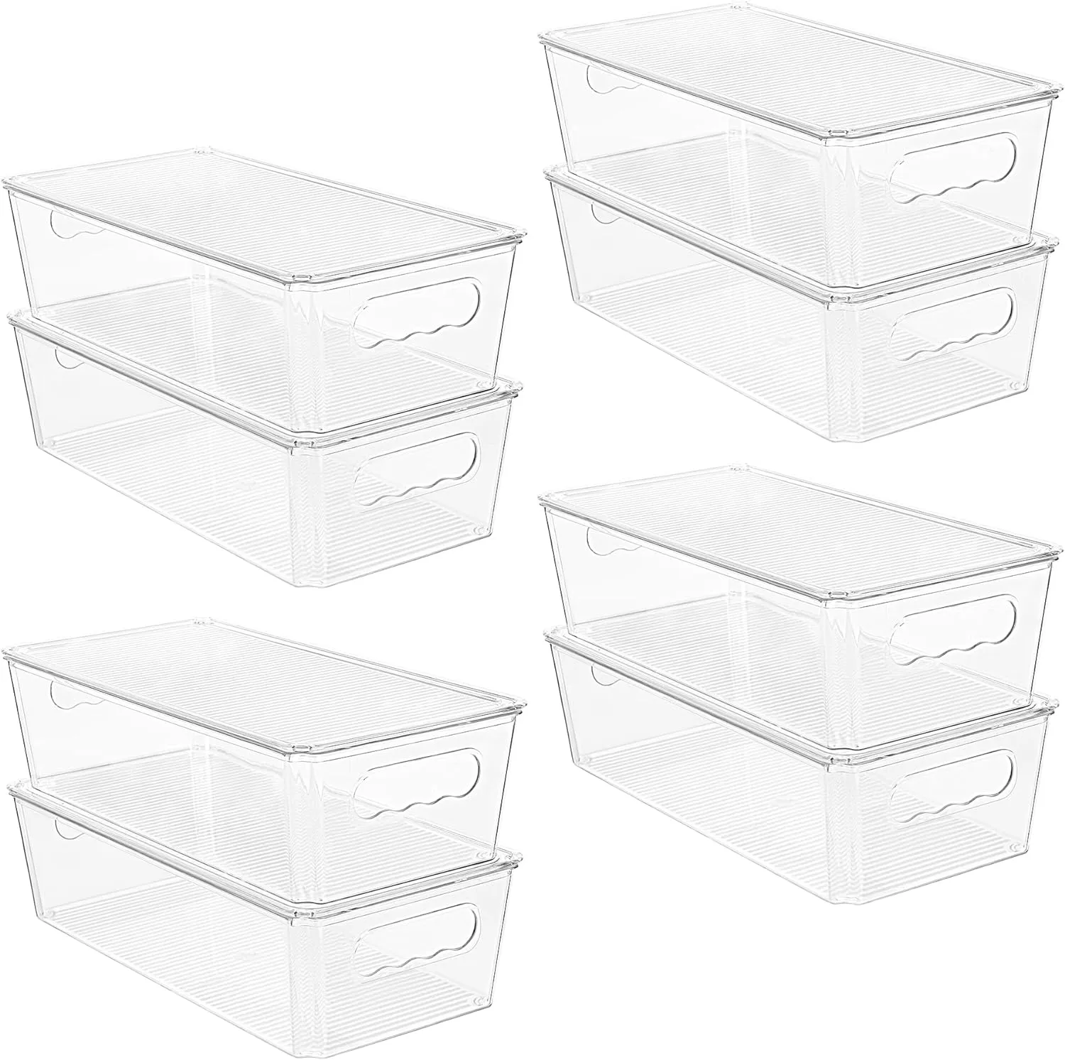 Vtopmart 8pcs Clear Organizers and Storage Bins with Lids, Stackable Plastic Storage Containers with Handles for Fridge, Freezer, Pantry, Cabinet, Kitchen Organization