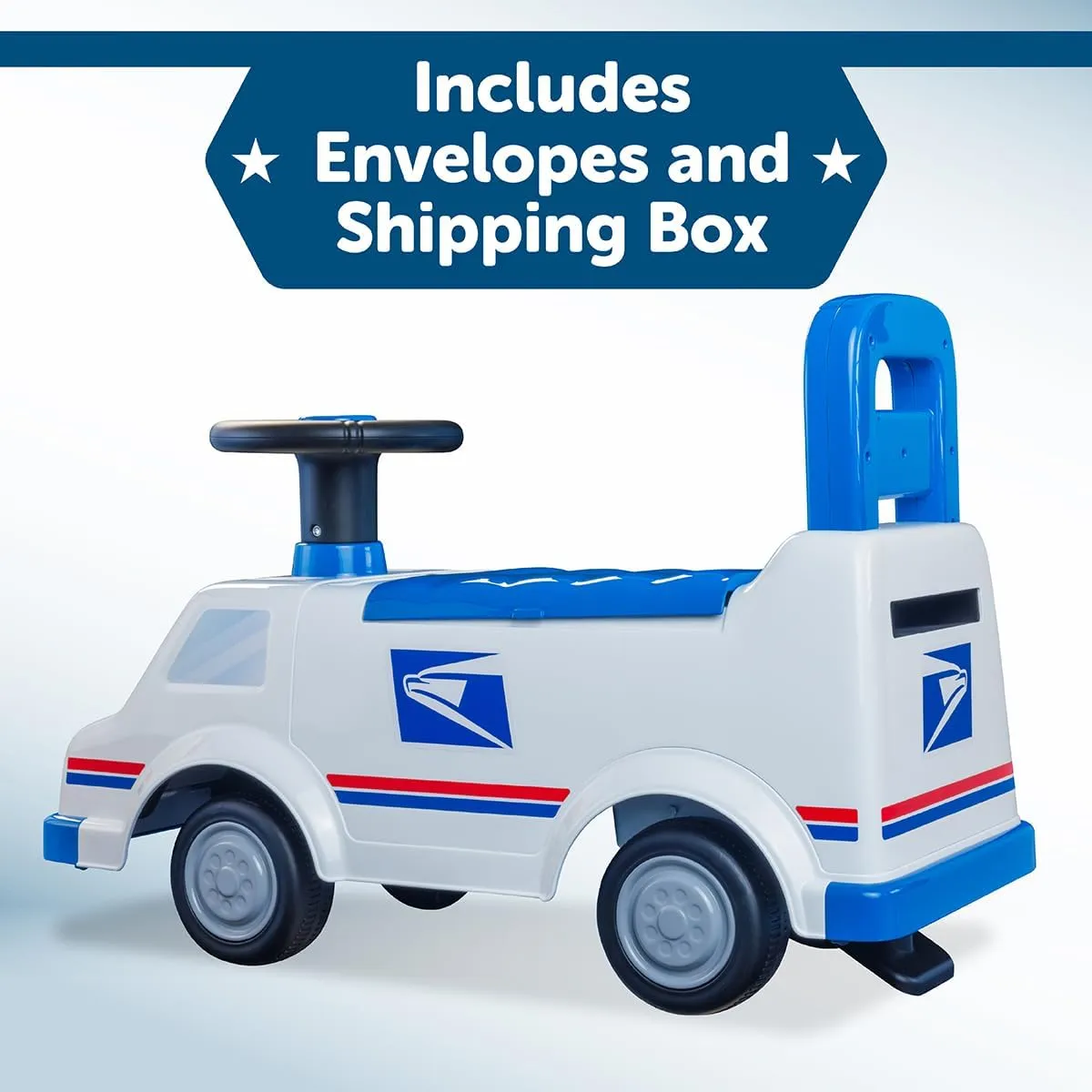 WADDLE USPS Mail Truck Toddler Ride on Toys - Foot to Floor, Lights, Sounds, Interactive Toys, Includes Postal Box, 2 Envelopes, Toddler Toys, Easy Assembly, Durable Quality, Up to 44 lbs