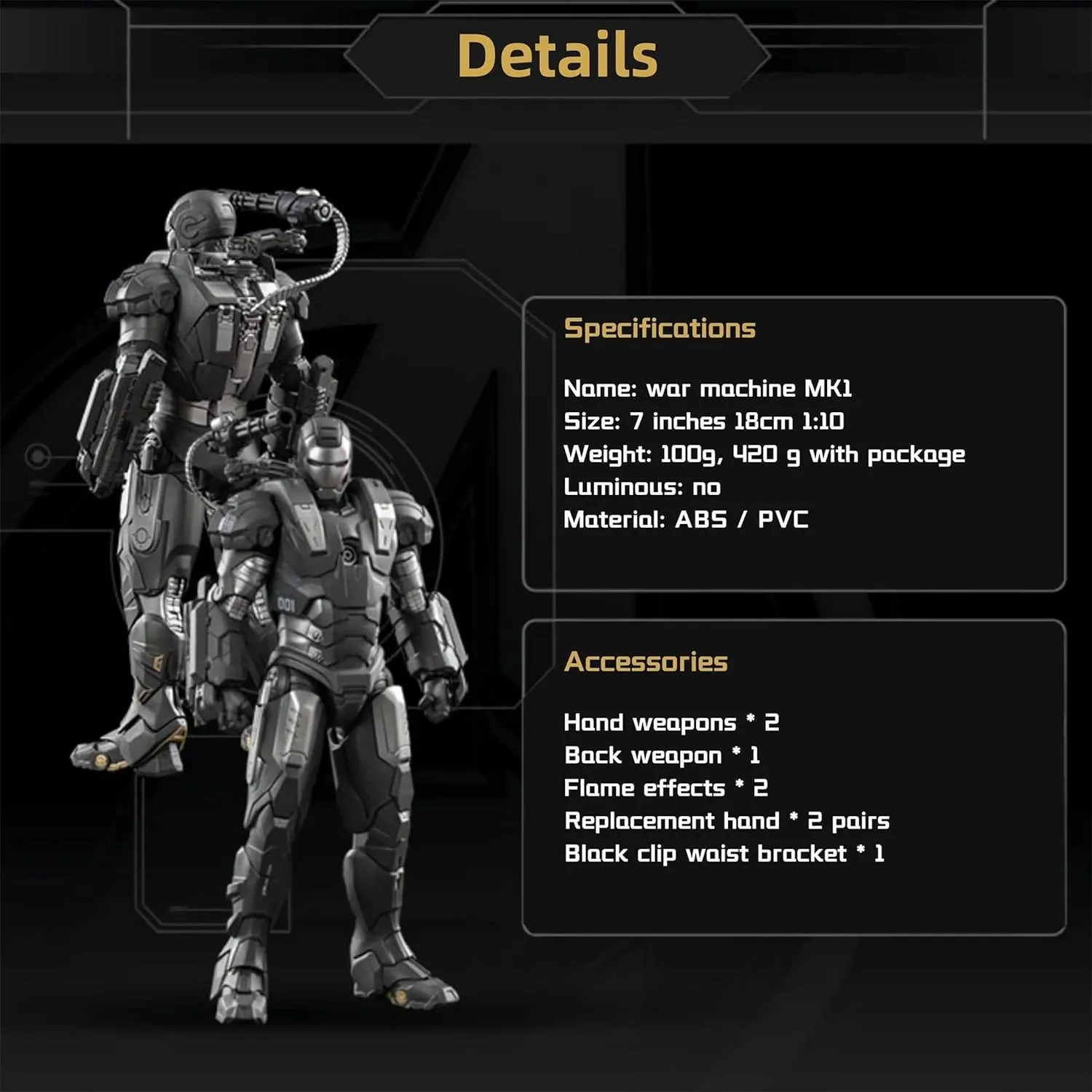 War Machine Mark1 Action Figure-2022 New Released 7 Inch Deluxe Painting Exquisite Collection Movable Model Toys (War Machine Mark1)