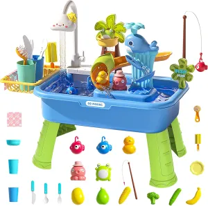 Water Table for Toddlers,4-in-1 Kids Water Play Table, Play Sink with Detachable Legs,Kids Kitchen Playset Sink Toy for Girl and Boy(Blue)