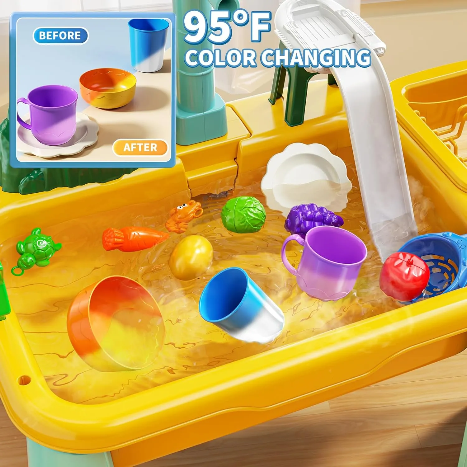 Water Table Play Sink Toy for Kids 3 4 5 6 Years Old - Outdoor Kitchen with Running Water, Fishing Games, Toddler Water Play Table for Kids Ages 3-8, Beach Outdoor Toys, Summer Gifts