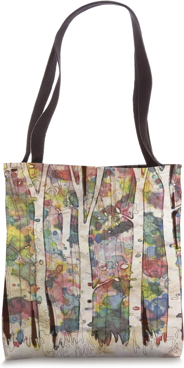 Watercolor birches forest with trees, nature lovers Tote Bag