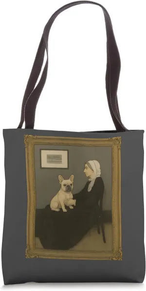 Whistler’s Mother Holding French Bulldog Painting Tote Bag