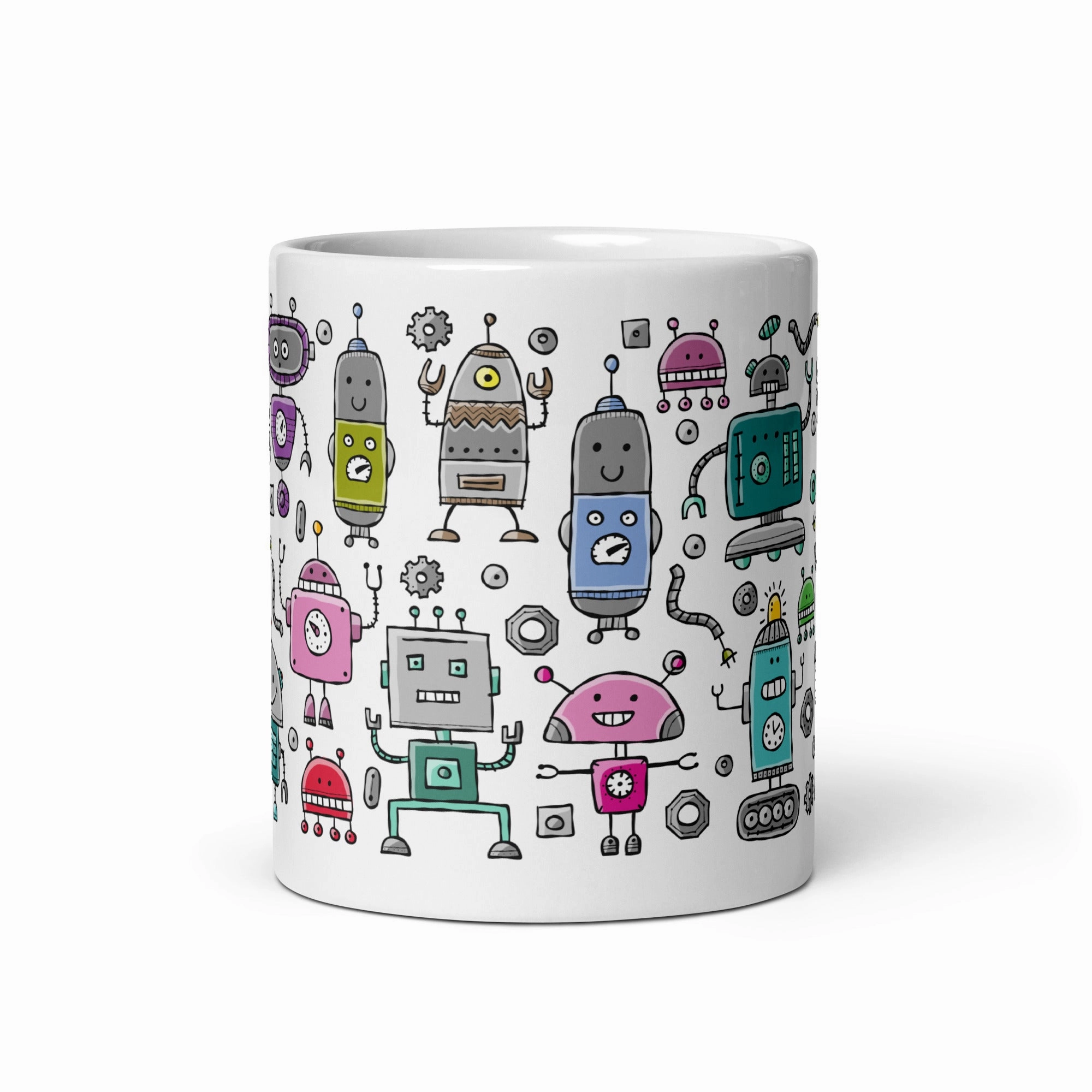 White glossy mug Robots