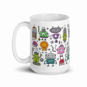 White glossy mug Robots