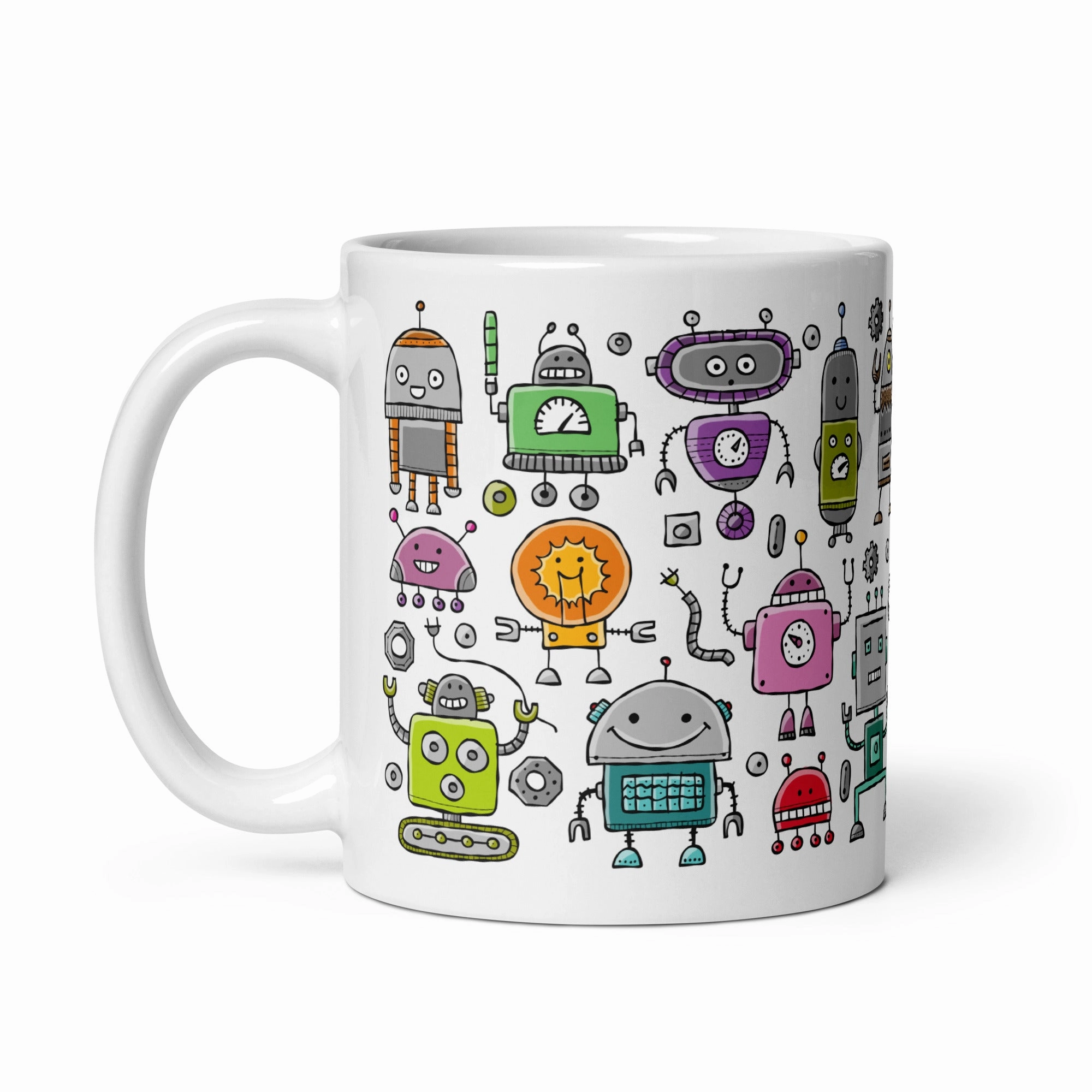 White glossy mug Robots