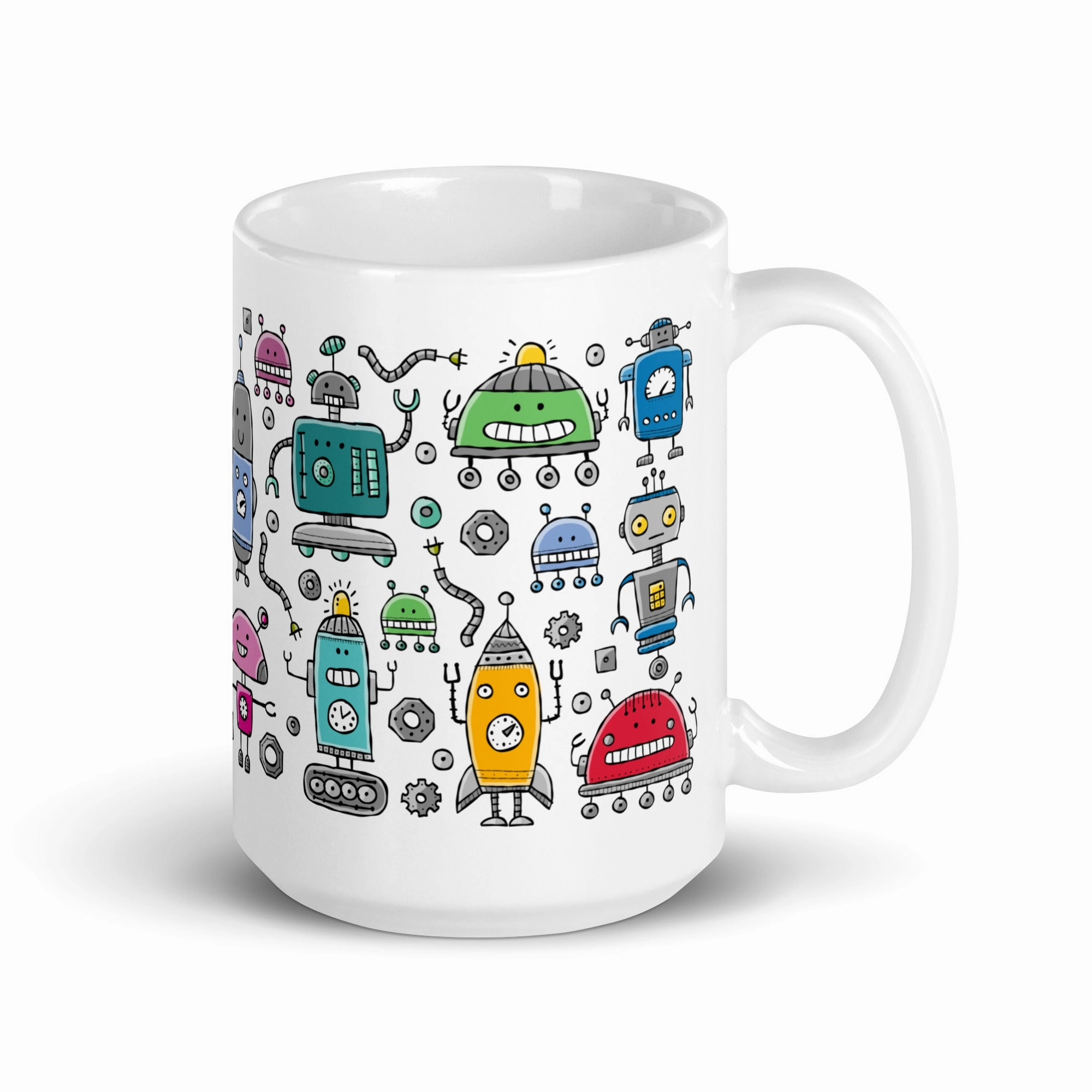 White glossy mug Robots
