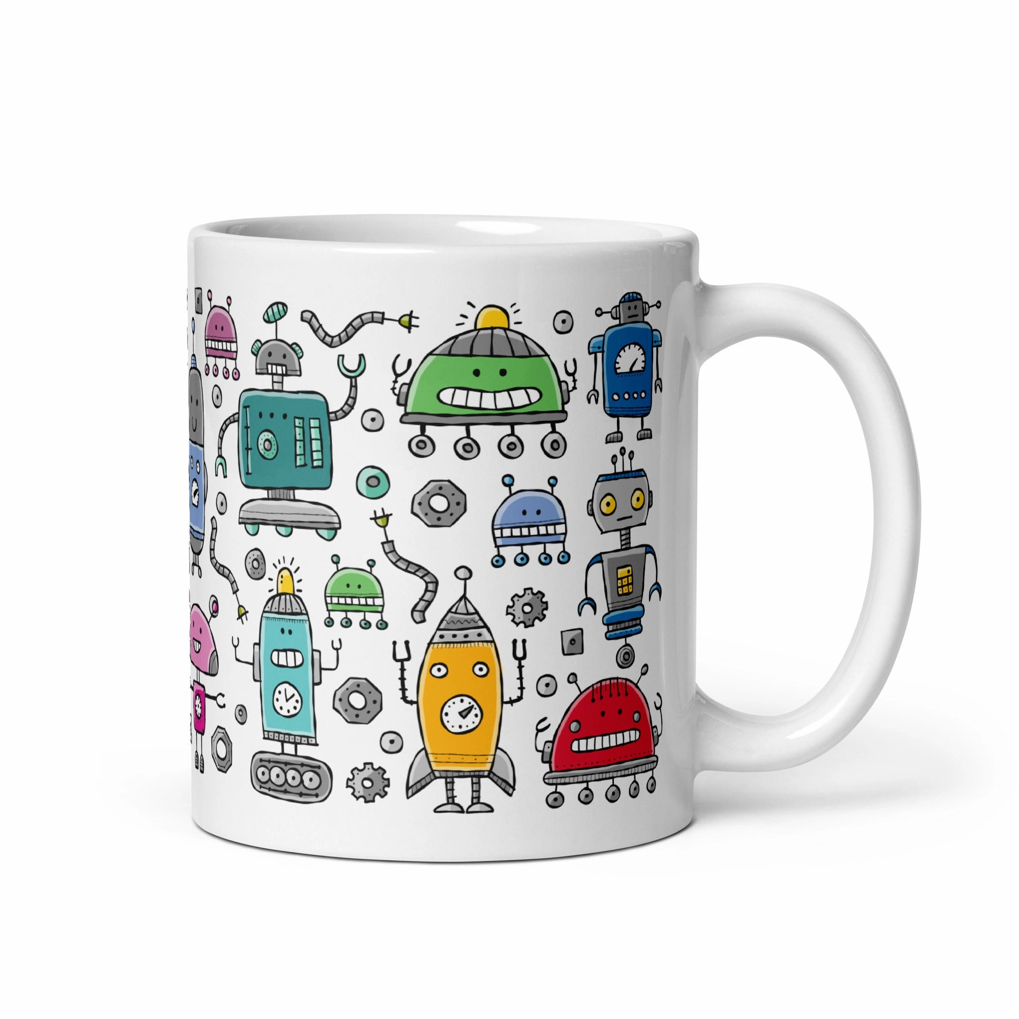 White glossy mug Robots