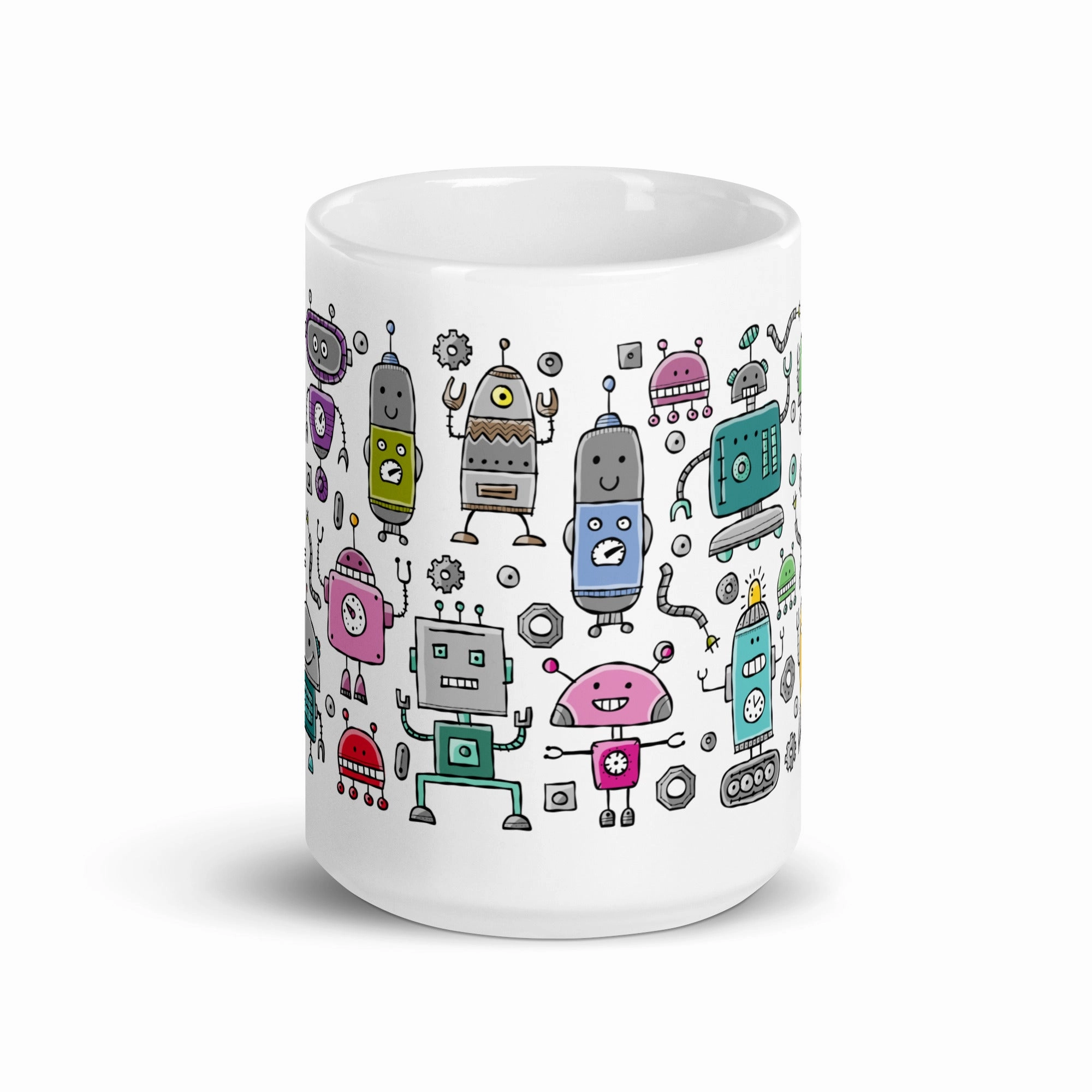 White glossy mug Robots