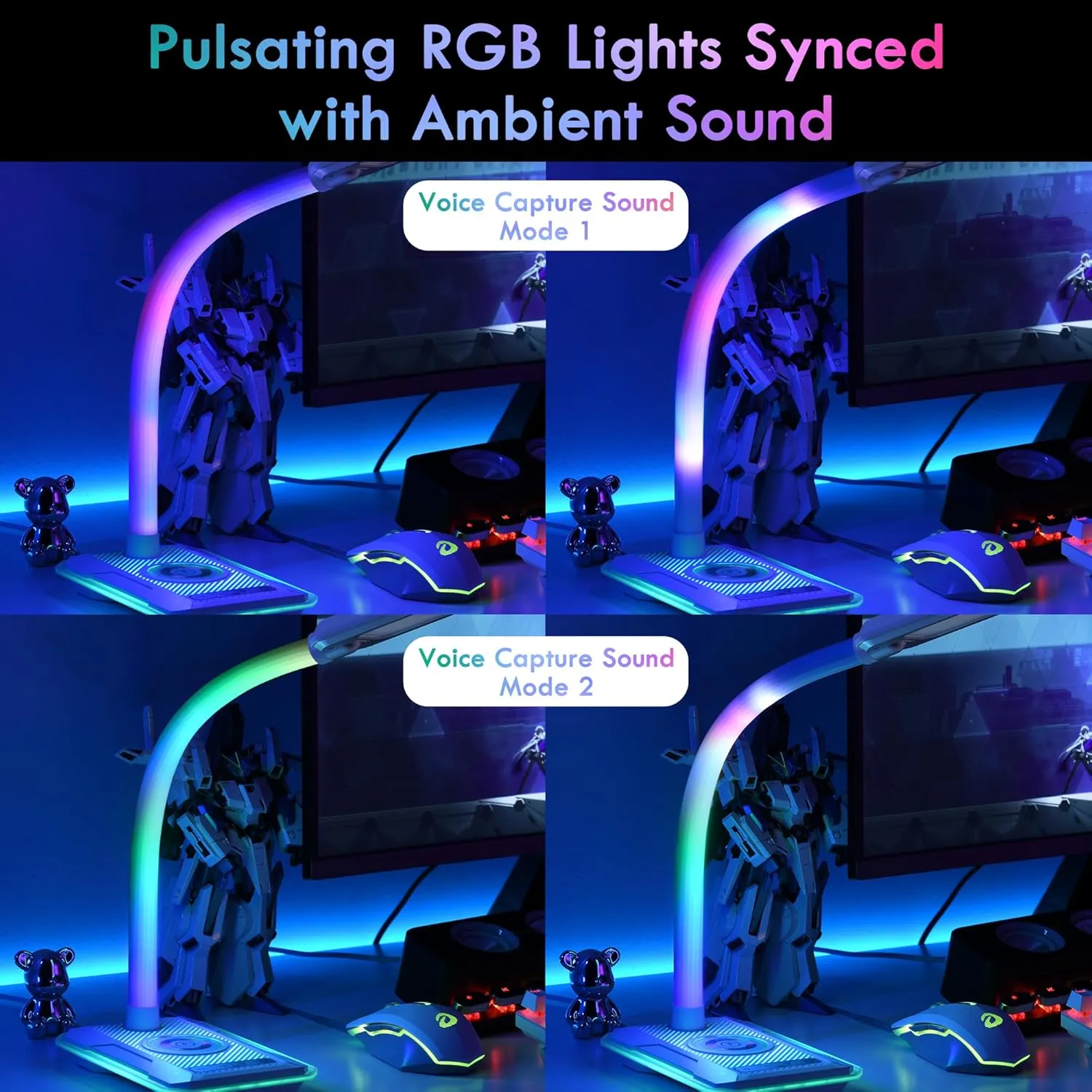 WILIT LED Desk Lamp with Wireless Charger, Interactive RGB Color Changing Gaming Lamp with USB Charging Port, Touch Control Table Lamp,Reading, Desktop Light for Home Office,Birthday Gifts(White)