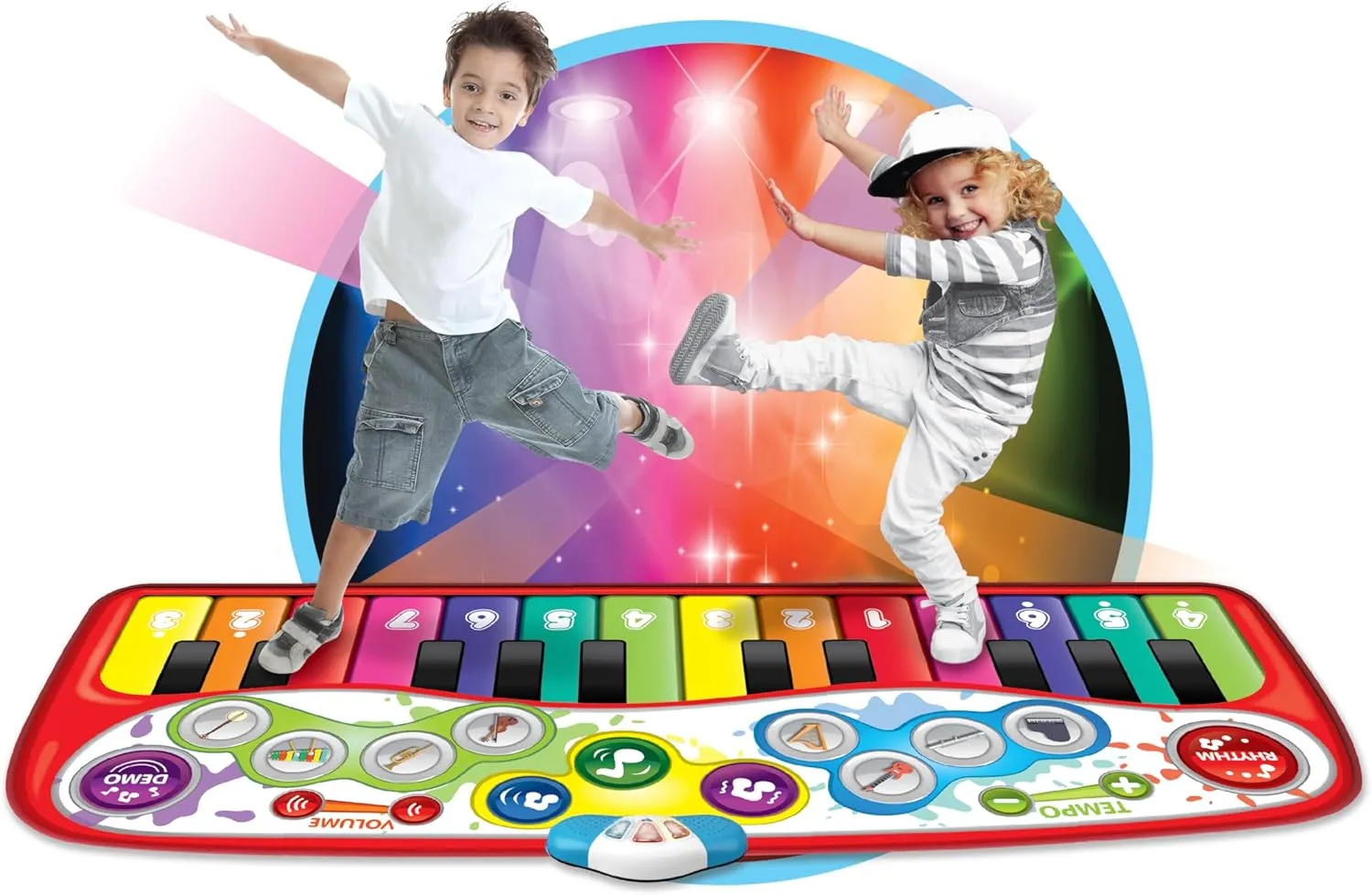 winfun Step to Play Jumbo Piano Mat Musical Mat with 24 Giant Piano Keys, 8 Instrument Sounds, Rhythm Selections, Demo Songs, Record & Playback Features - Perfect for Kids 4  Years 6ft x 2ft