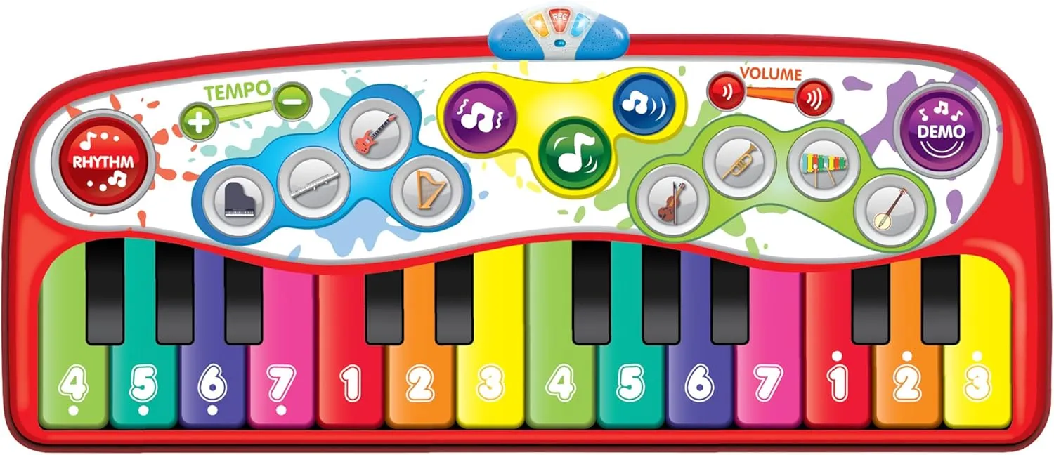 winfun Step to Play Jumbo Piano Mat Musical Mat with 24 Giant Piano Keys, 8 Instrument Sounds, Rhythm Selections, Demo Songs, Record & Playback Features - Perfect for Kids 4  Years 6ft x 2ft