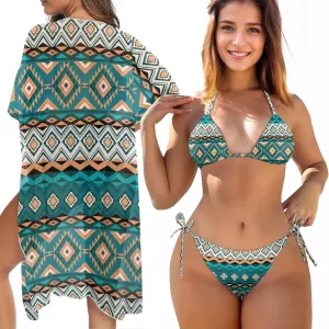 Women Swimsuit Set Kimono 3 Piece Swimsuit Cover Ups Plus Size String Bikini Pool Party Outfits