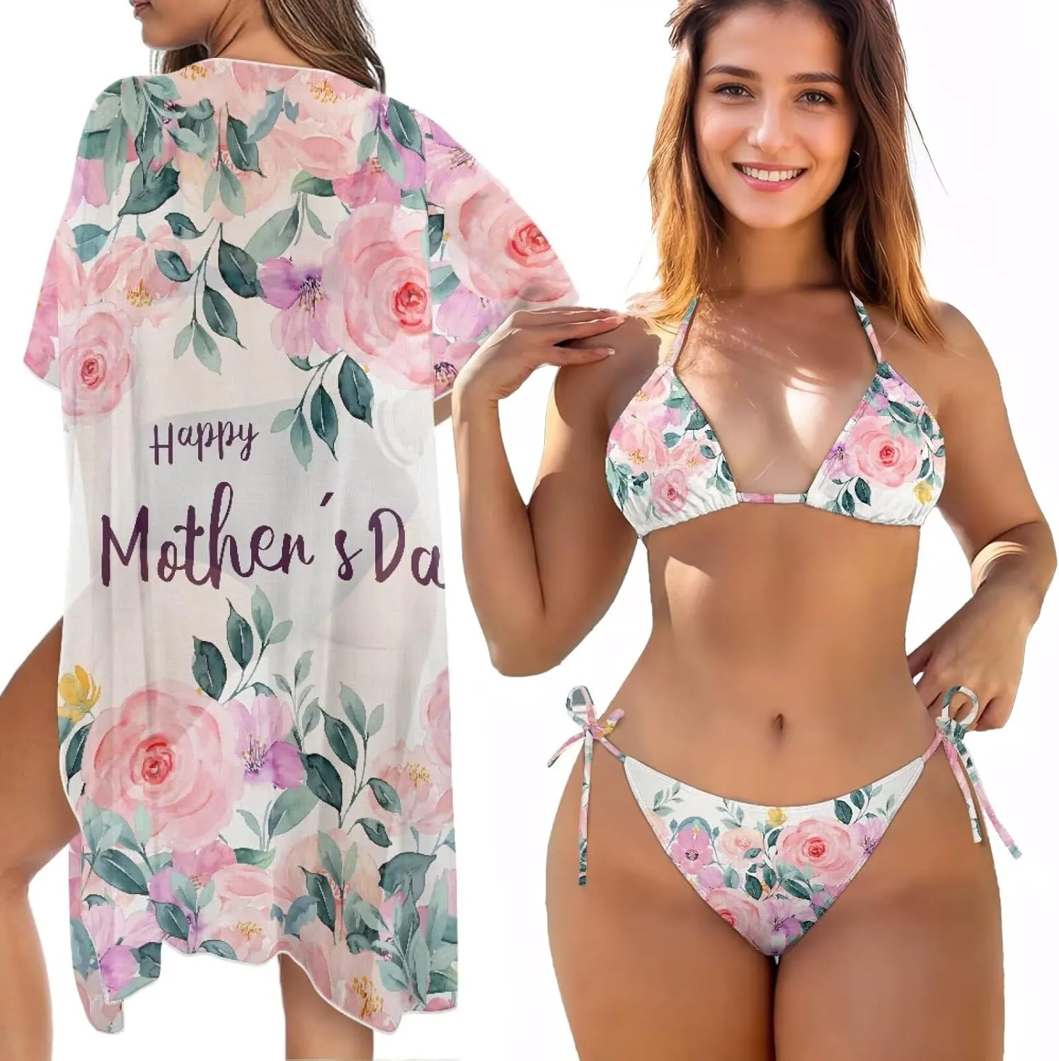 Women Swimsuit Set Kimono 3 Piece Swimsuit Cover Ups Plus Size String Bikini Pool Party Outfits