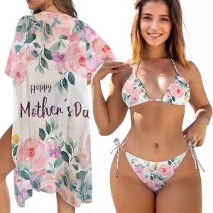 Women Swimsuit Set Kimono 3 Piece Swimsuit Cover Ups Plus Size String Bikini Pool Party Outfits