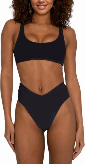 Women's High Waisted Bathing Suit Cute Scoop Neck Sporty Crop Top Push Up Bikini Sets Cheeky V Cut Leg Rise Bottom