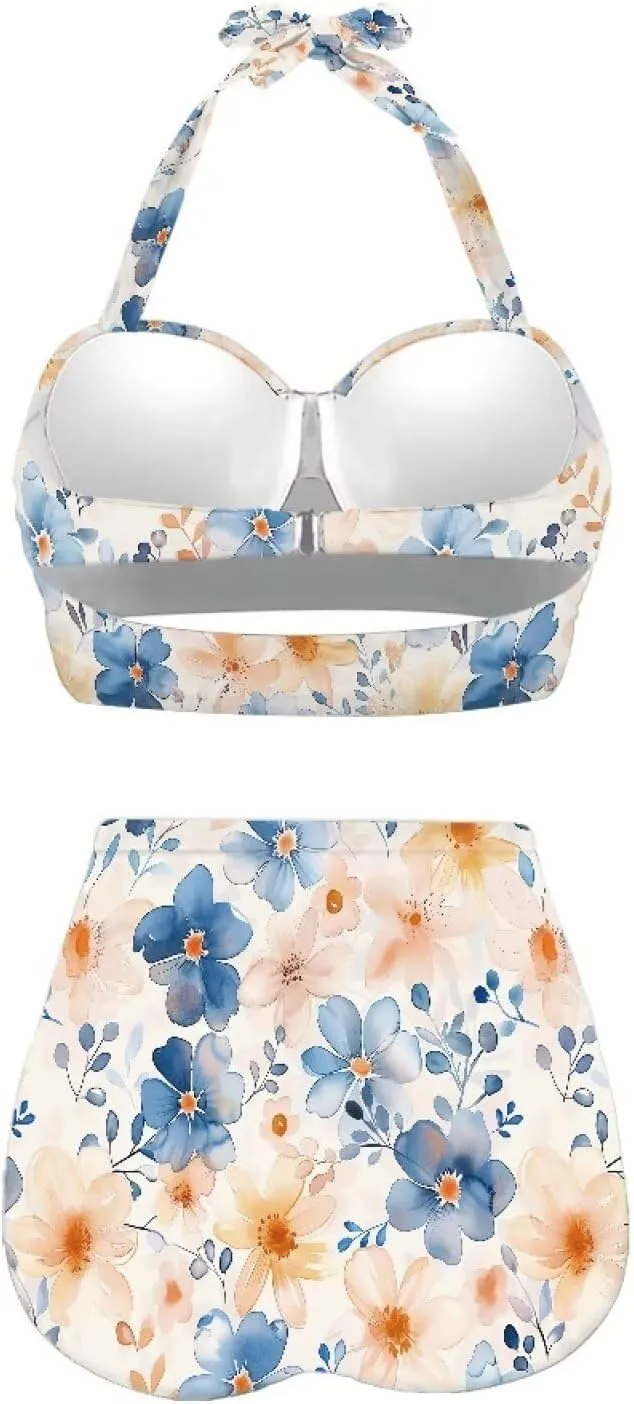 Women's Two Piece Swimsuit Sexy Tummy Control Bikini Sets High Waist Bathing Suits Ruched Ruffle Push Up for Women
