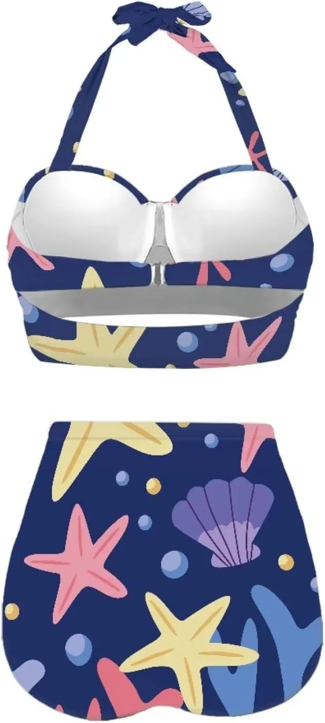 Women's Two Piece Swimsuits Sexy Tummy Control Bikini Sets High Waist Bathing Suits Ruched Ruffle Push Up for Women