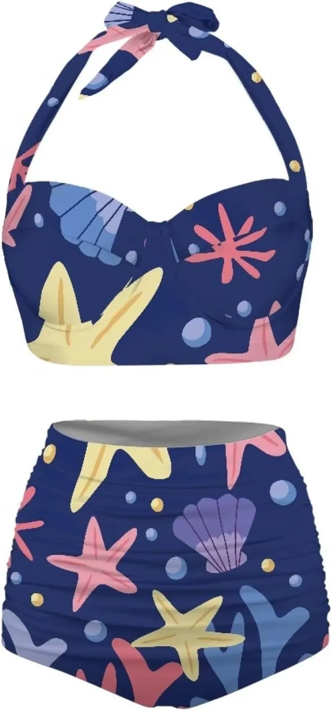 Women's Two Piece Swimsuits Sexy Tummy Control Bikini Sets High Waist Bathing Suits Ruched Ruffle Push Up for Women
