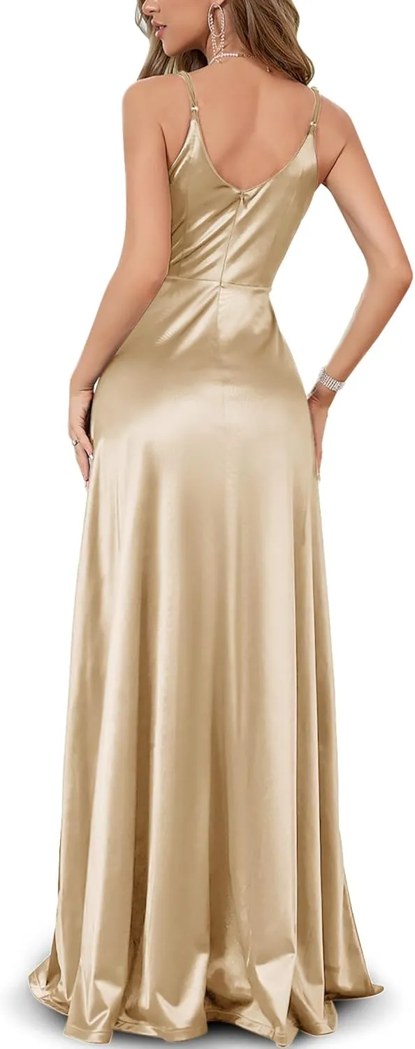 Women's Vintage 1950's Surplice V Neck Split Thigh Evening Party Formal Dress