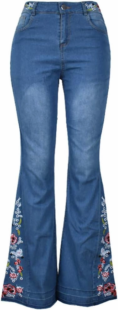 Womens Flared Jeans High Waisted Bell Bottom Jeans 70s Retro Jeans Lightweight Denim Pants Embroidered Bootcut Jeans