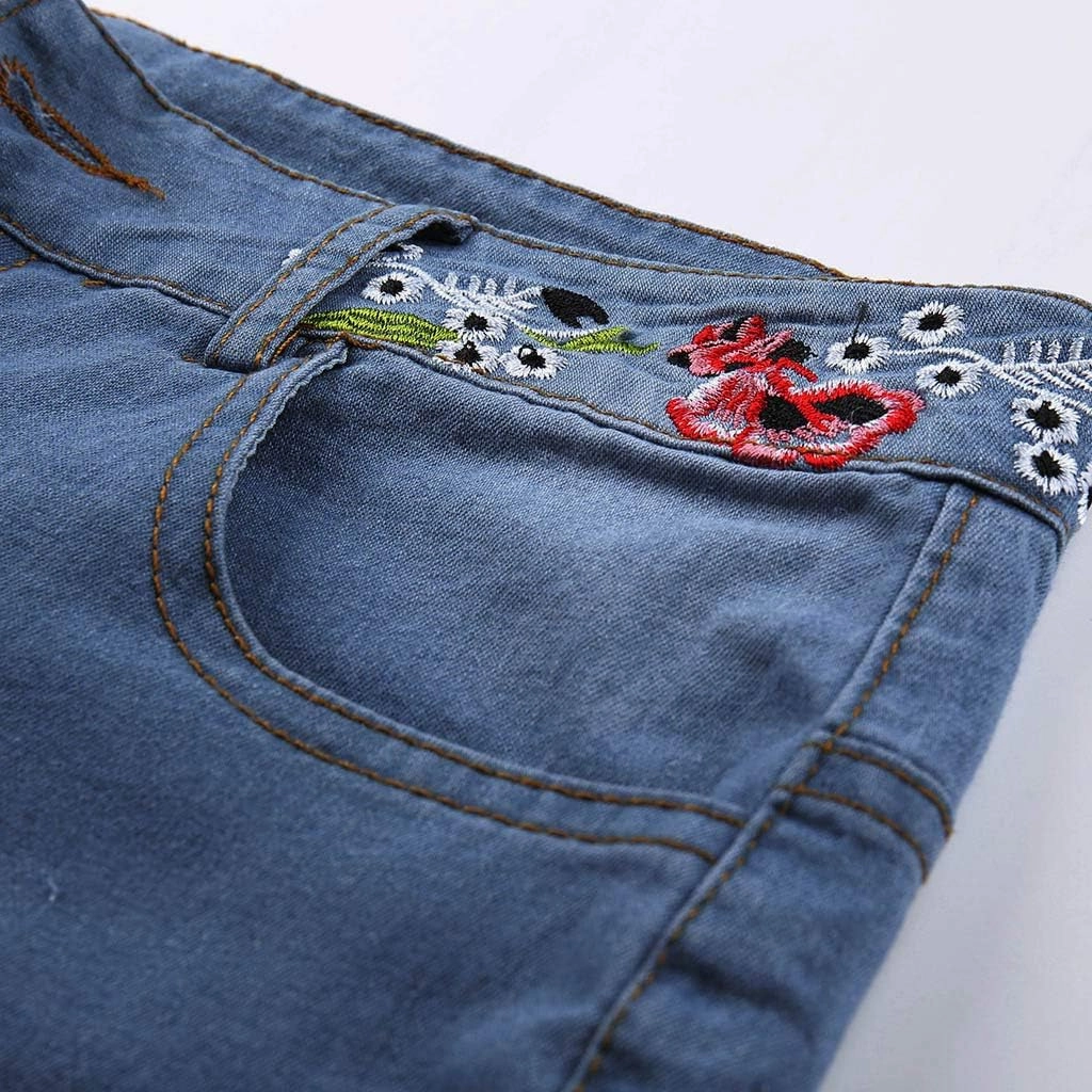 Womens Flared Jeans High Waisted Bell Bottom Jeans 70s Retro Jeans Lightweight Denim Pants Embroidered Bootcut Jeans