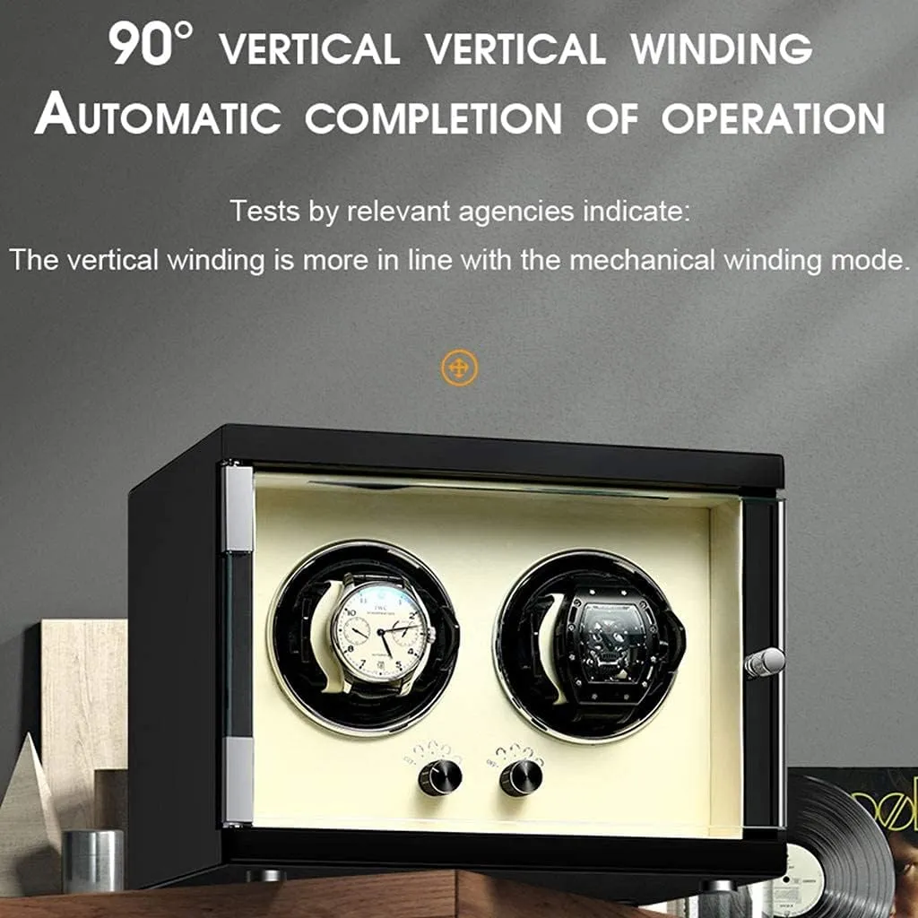 Wood Automatic Watch Winder, 5 Mode, Mute Motor, Watches Holders Winding Case Storage Boxes with Transparent Window,White,1 0