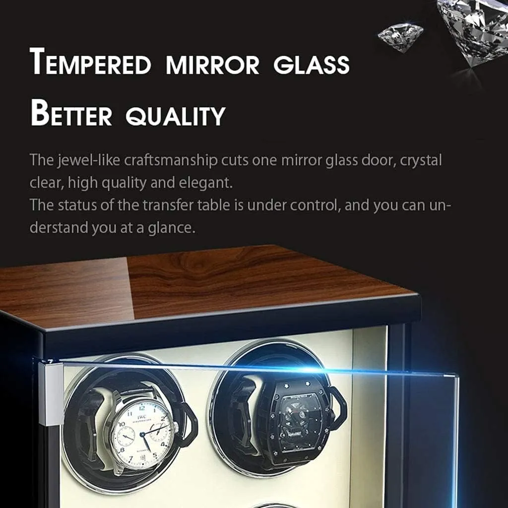 Wood Automatic Watch Winder, 5 Mode, Mute Motor, Watches Holders Winding Case Storage Boxes with Transparent Window,White,1 0