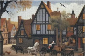 Wooden Jigsaw Puzzle 520 Piece Middle Ages Village Houses and Cars Wooden Jigsaw Puzzles Challenging Educational Fun Interactive Toys for Family Creative Gift for Women Men 20.5x15 Inch