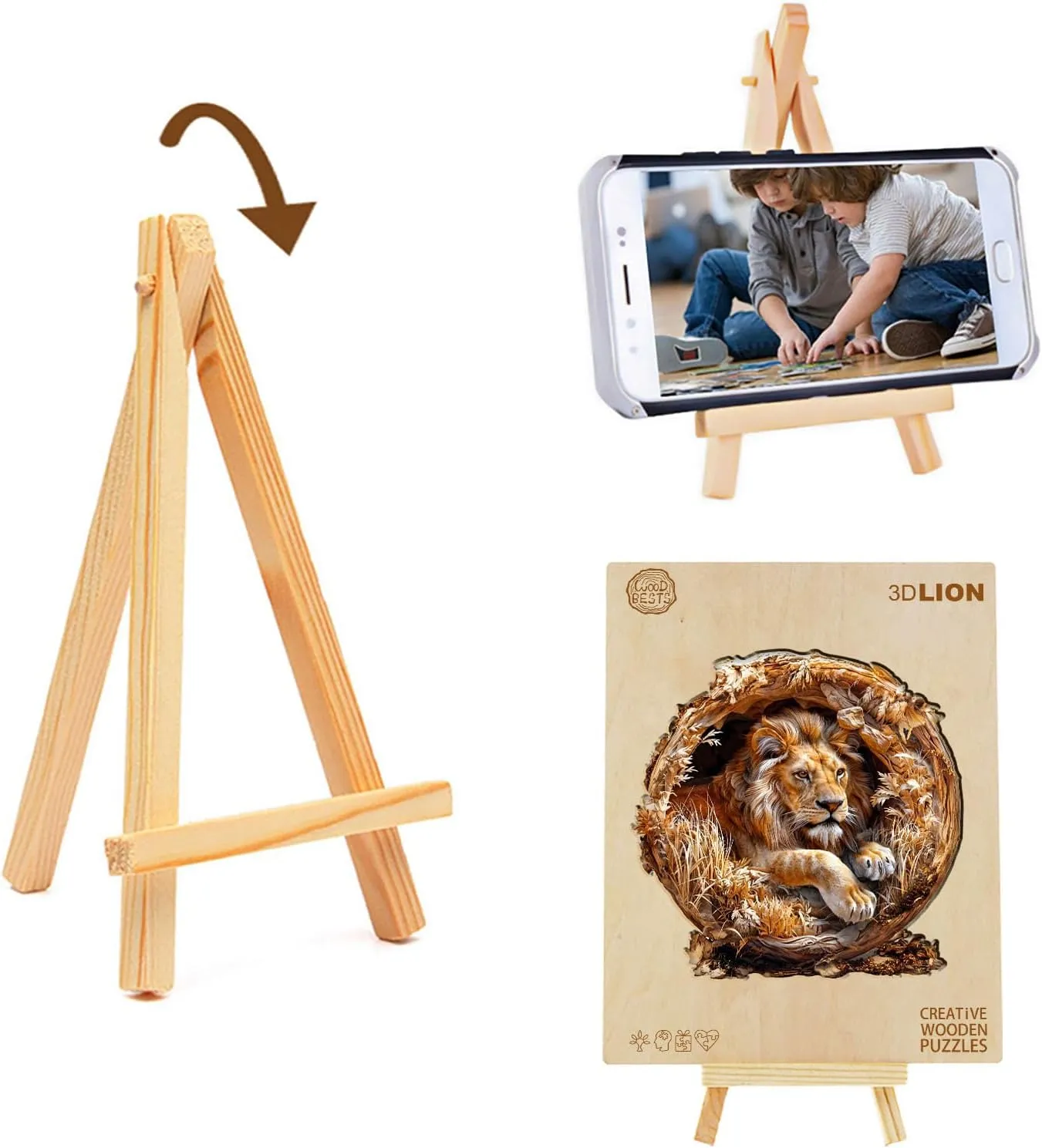 Wooden Puzzles for Adults, 3D Lion (M-200pcs) Wooden Jigsaw Puzzles Kids, 11.4 * 11.4in Unique Shaped Animal Wood Puzzles Adults 3D Vision Flat Puzzle Family Games