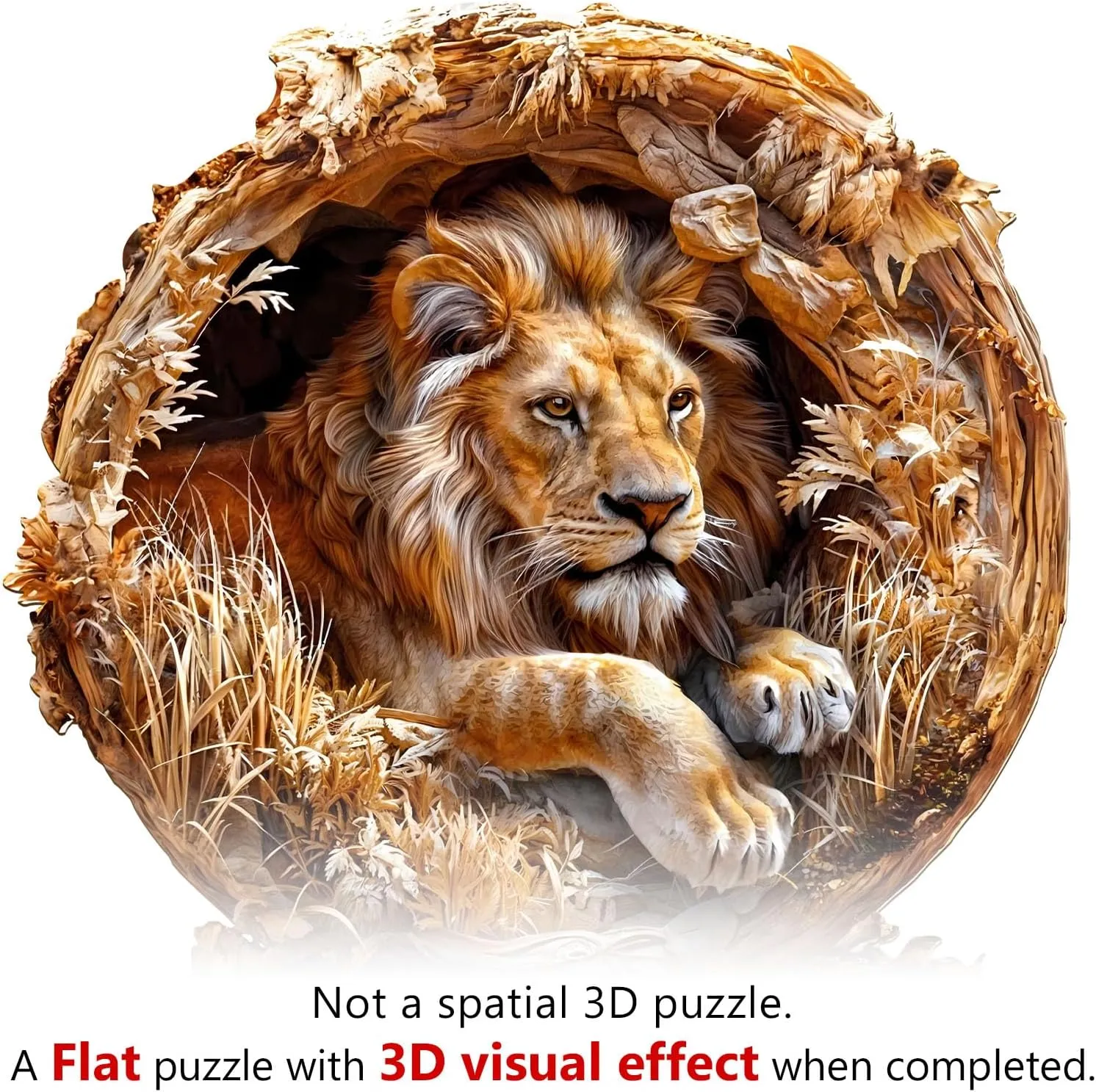 Wooden Puzzles for Adults, 3D Lion (M-200pcs) Wooden Jigsaw Puzzles Kids, 11.4 * 11.4in Unique Shaped Animal Wood Puzzles Adults 3D Vision Flat Puzzle Family Games