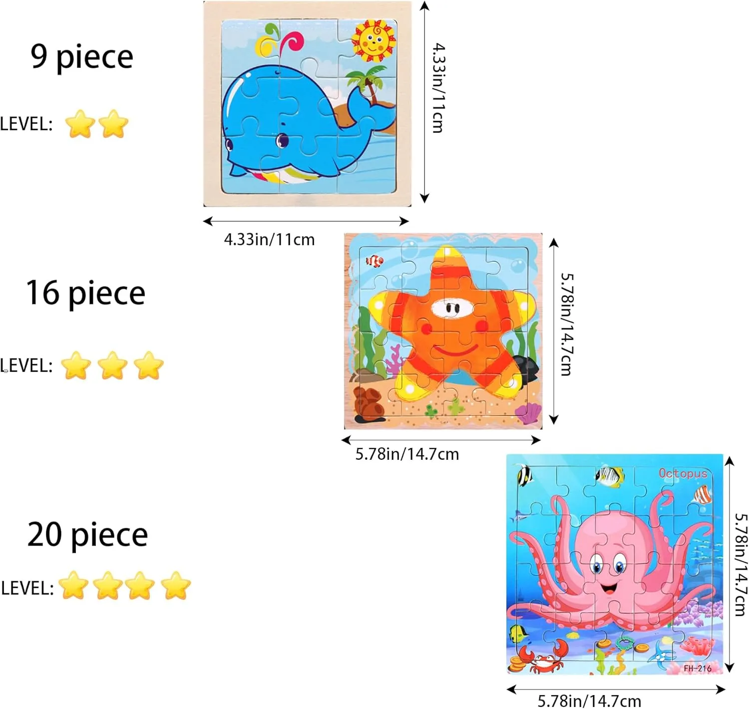 Wooden Puzzles for Kids Ages 4-6,9 Packs Total 135 Pcs Animal Theme Jigsaw Puzzles for Kids Ages 6-8,Preschool Educational Toys Gifts for Children Ages 4-8