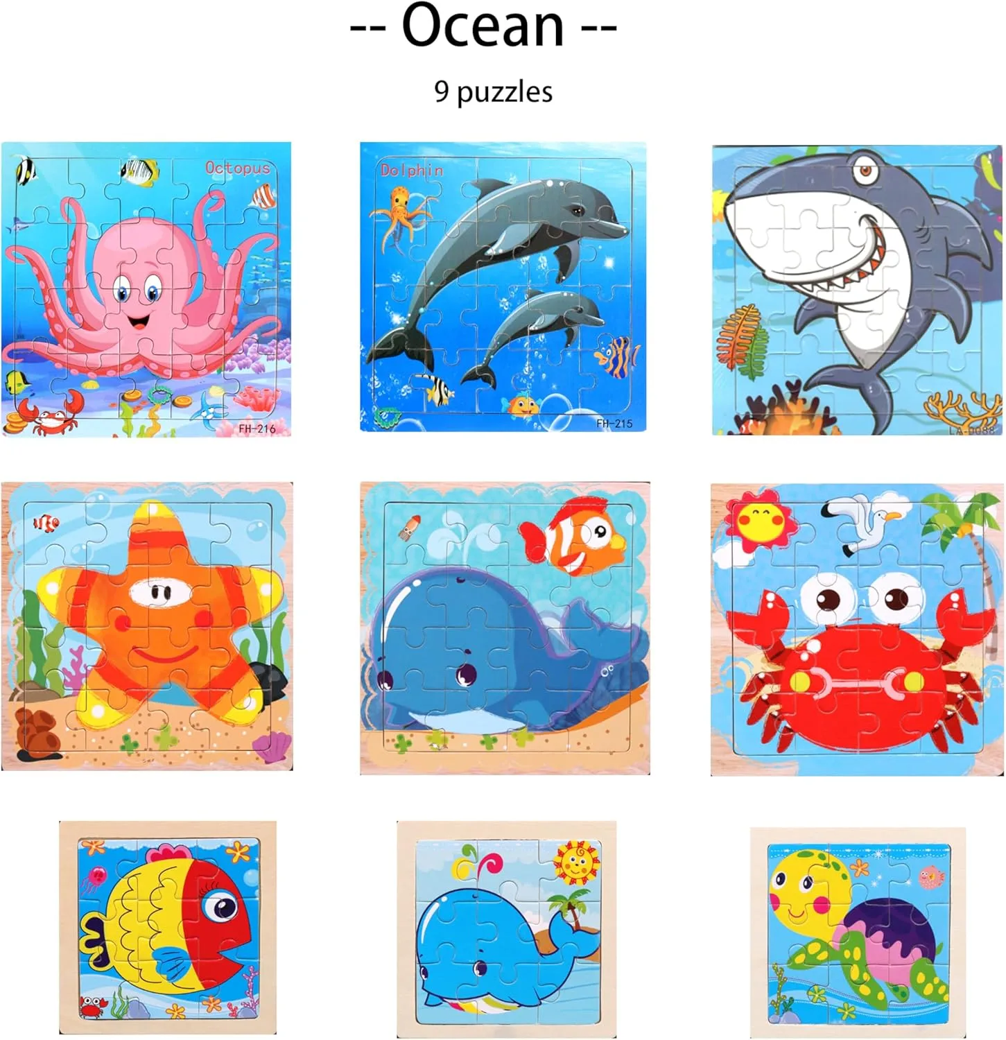Wooden Puzzles for Kids Ages 4-6,9 Packs Total 135 Pcs Animal Theme Jigsaw Puzzles for Kids Ages 6-8,Preschool Educational Toys Gifts for Children Ages 4-8