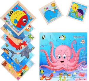 Wooden Puzzles for Kids Ages 4-6,9 Packs Total 135 Pcs Animal Theme Jigsaw Puzzles for Kids Ages 6-8,Preschool Educational Toys Gifts for Children Ages 4-8