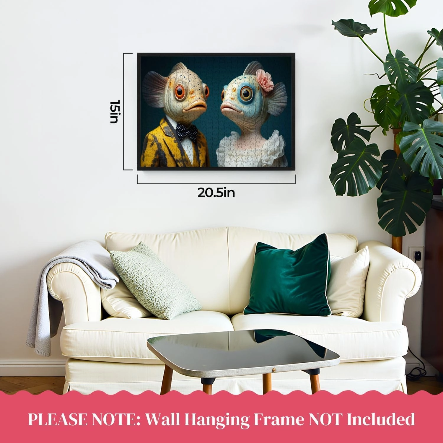 Wooden Puzzles Unique Couple Humanoid Fish Figure Formal Attire Whimsical Design Jigsaw Puzzles for Adults 500 Pieces Impossible Puzzle Challenging Puzzle Educational Toys Decompression Game
