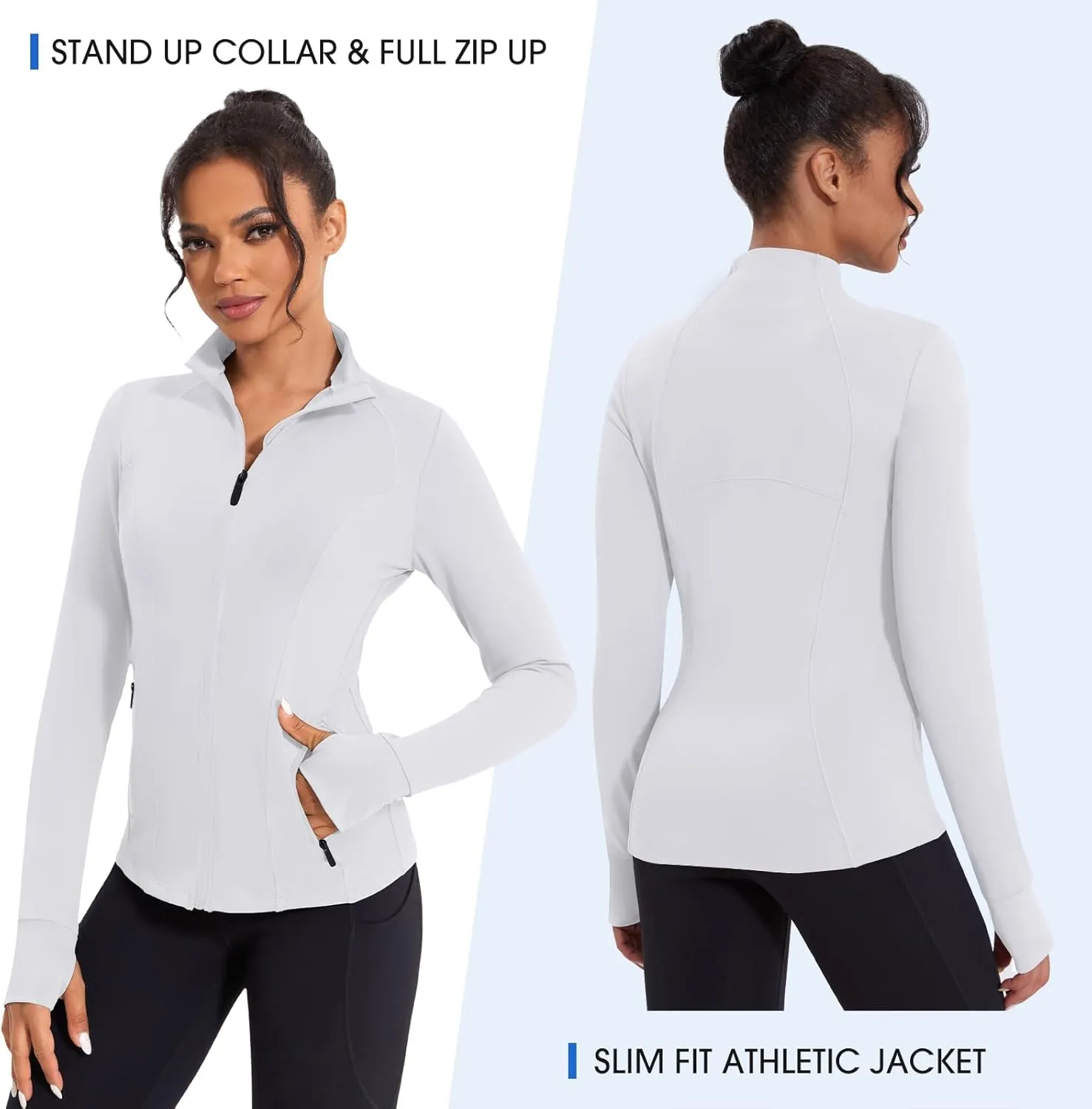 Workout Jackets for Women Lightweight Running Jackets Full Zip Yoga Athletic Clothes Slim Fit with Pockets