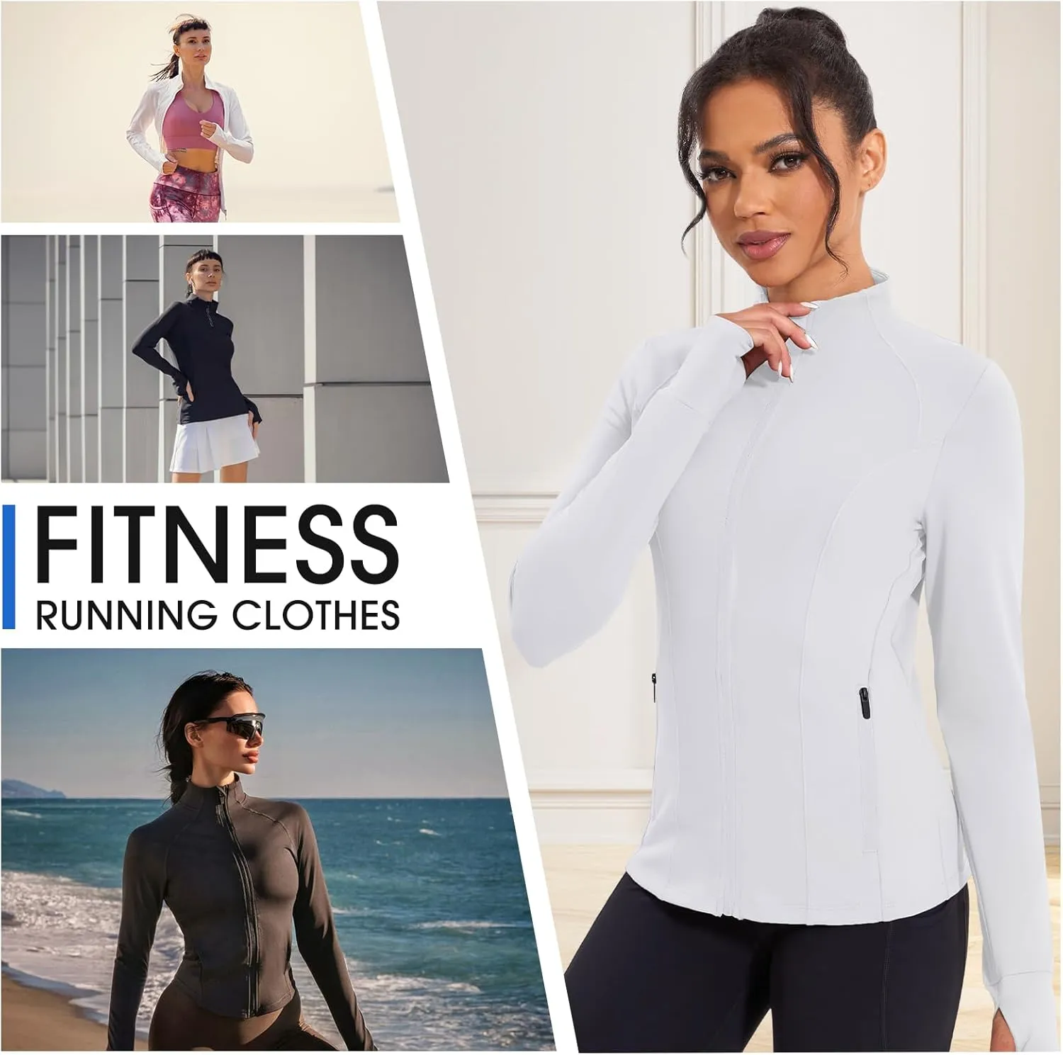 Workout Jackets for Women Lightweight Running Jackets Full Zip Yoga Athletic Clothes Slim Fit with Pockets