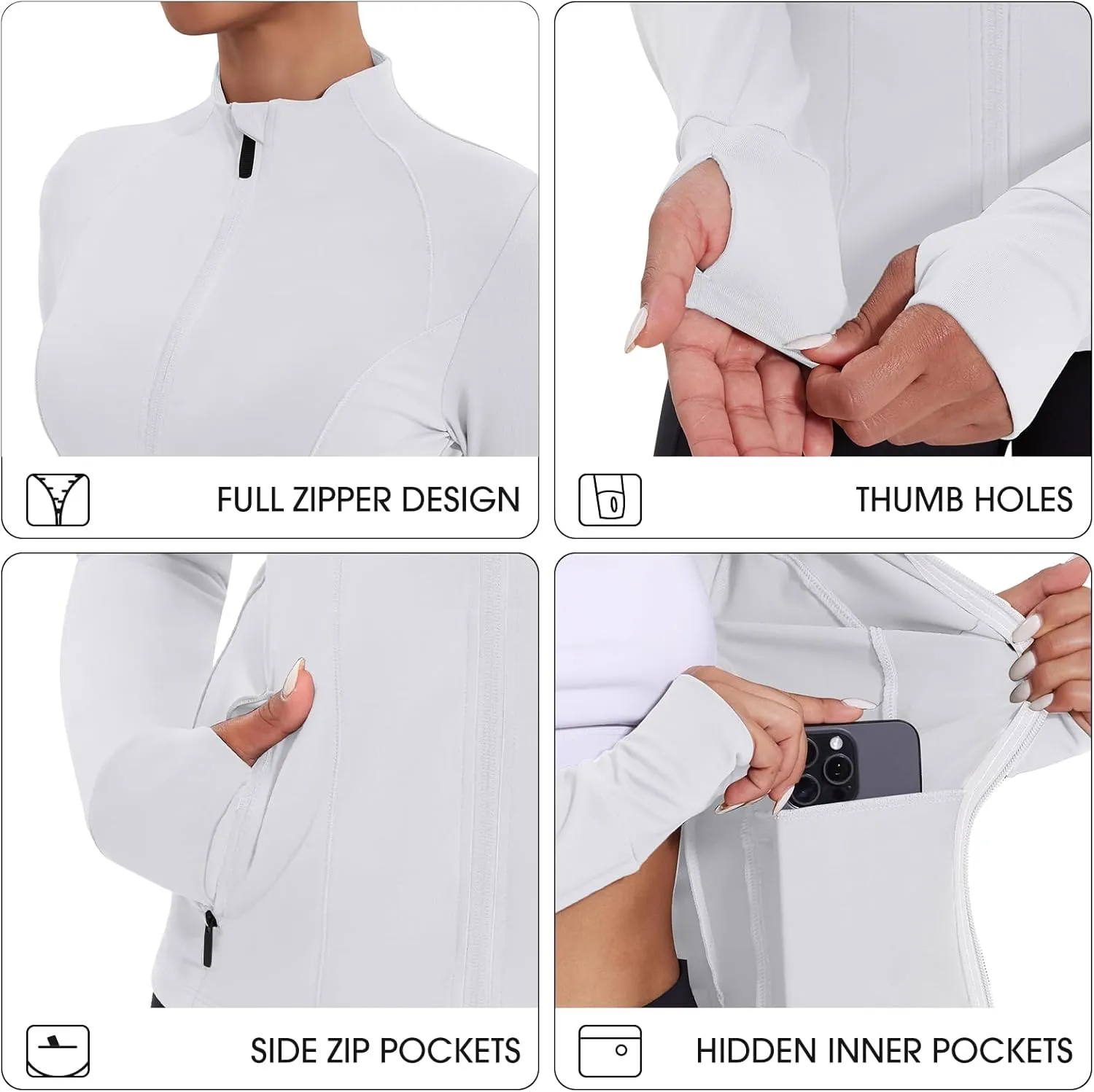 Workout Jackets for Women Lightweight Running Jackets Full Zip Yoga Athletic Clothes Slim Fit with Pockets