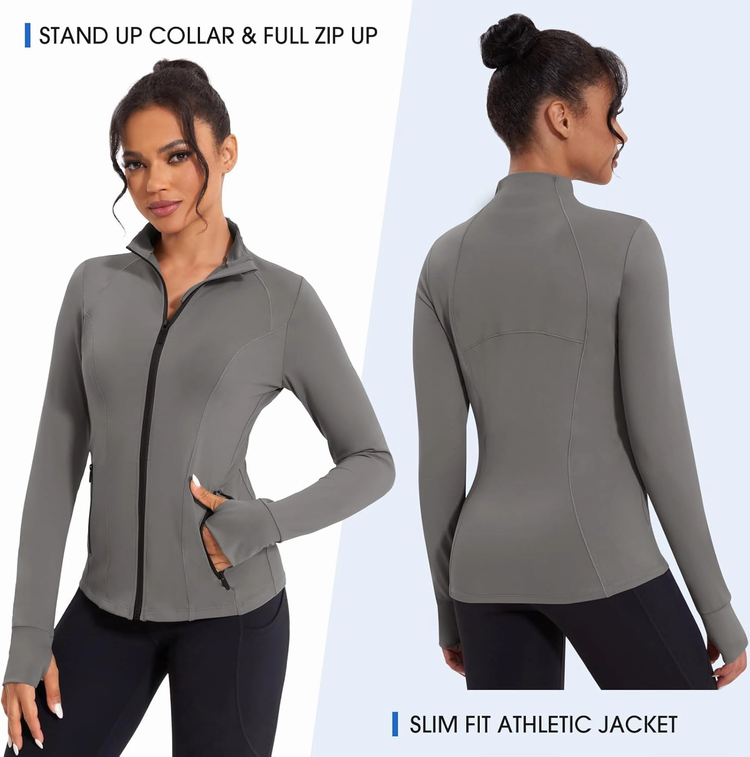 Workout Jackets for Women Lightweight Running Jackets Full Zip Yoga Athletic Clothes Slim Fit with Pockets